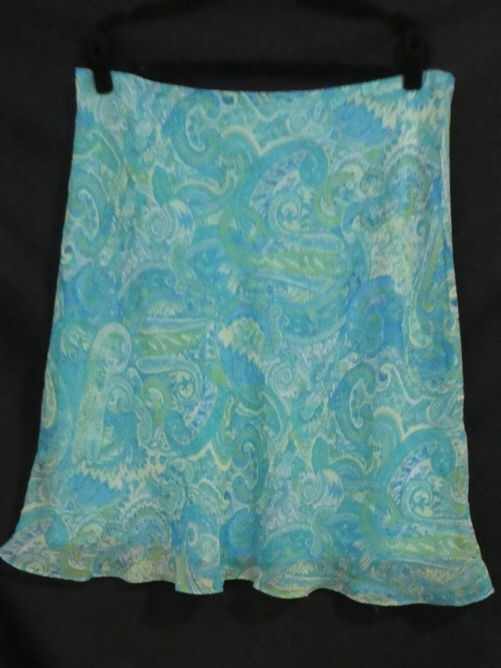COLDWATER CREEK Aqua Teal Blue Vintage Style Paisley Print Skirt - 14 Petite
